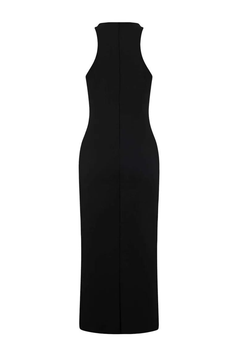 Black Fitted Shiny Jewelled Elegant Evening Dress - 7