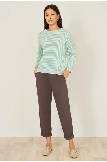 Yumi Sea Green Knitted Stripe Relaxed Jumper