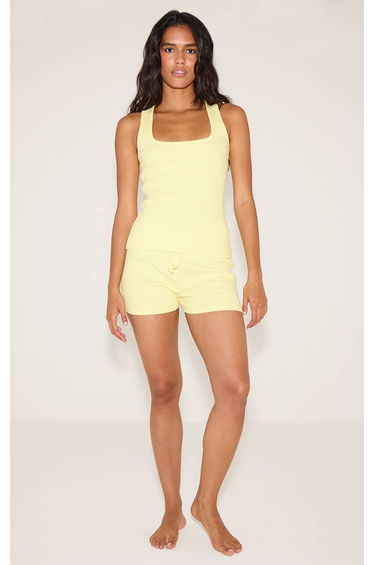 Lemon Ribbed Drawstring Waist Pyjama Shorts