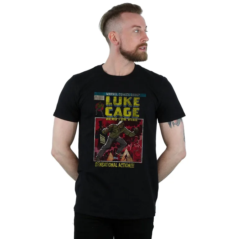 Marvel Mens Luke Cage Distressed Yourself T-Shirt - Black