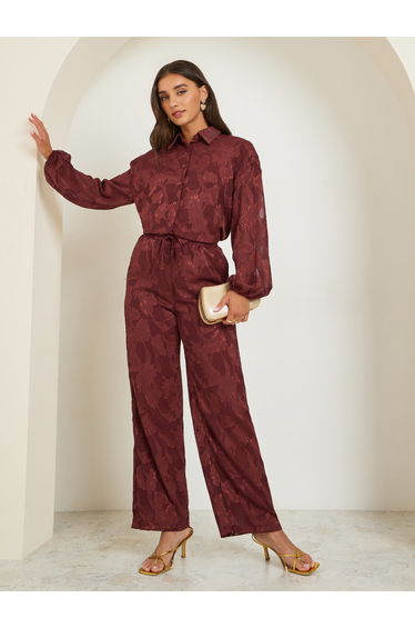 Burgundy Jacquard Shirt and Trousers Co-ords