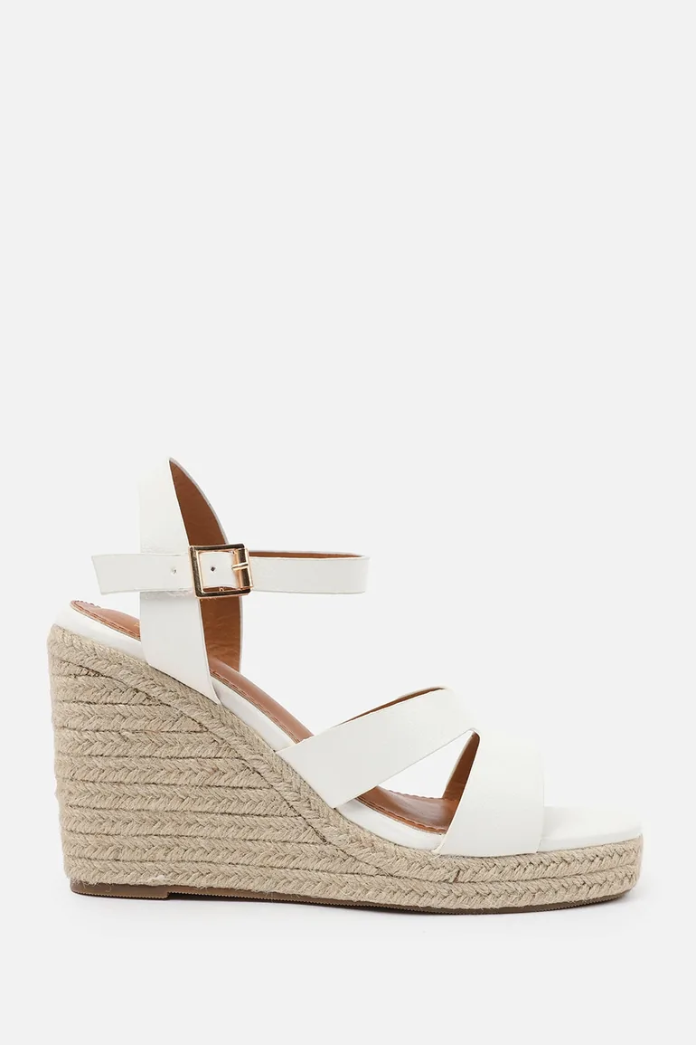 SANSA CUT OUT STRAP DETAIL WEDGE SHOES WITH BUCKLE CLOSURE IN WHITE GRAIN PU - 2
