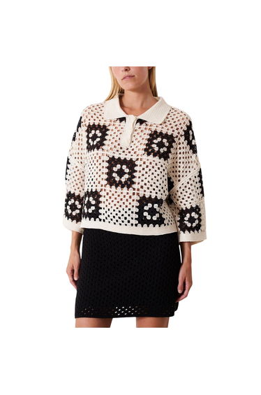 Edited Womens/Ladies Anaya Crochet Polo Shirt - Black/Cream