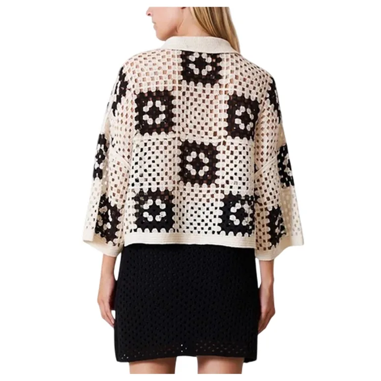 Edited Womens/Ladies Anaya Crochet Polo Shirt - Black/Cream - 1