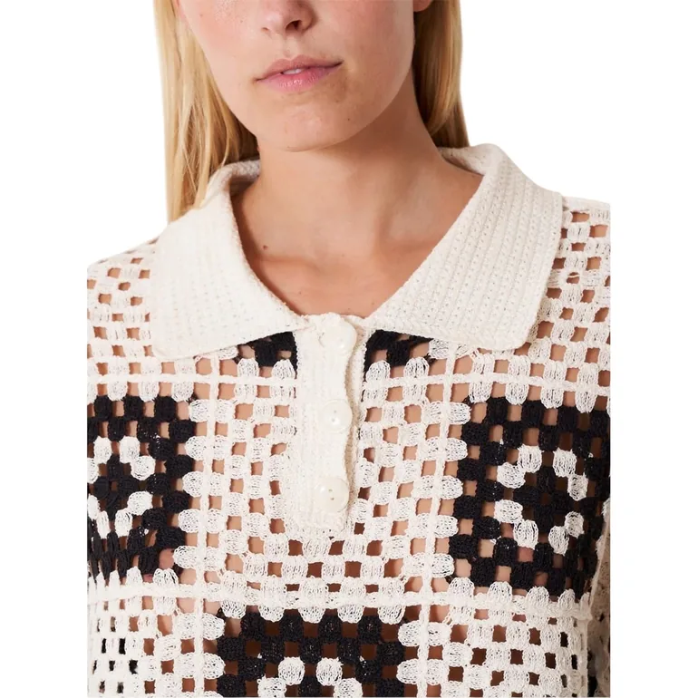 Edited Womens/Ladies Anaya Crochet Polo Shirt - Black/Cream - 2