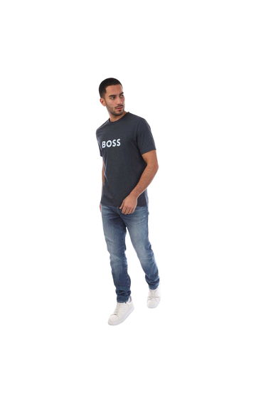 Boss Mens Logo Printed Cotton Regular T-Shirt - Navy