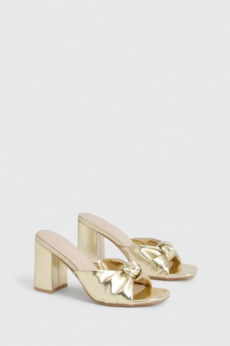 Wide Fit Knot Heeled Mules - gold - 1