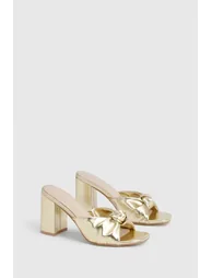 Wide Fit Knot Heeled Mules - gold - 1