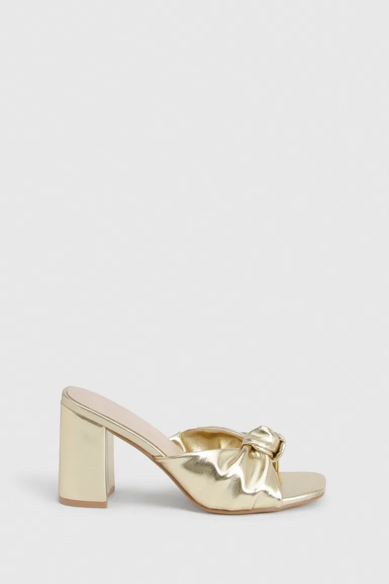 Wide Fit Knot Heeled Mules - gold - 2