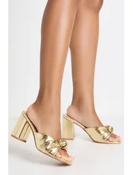 Wide Fit Knot Heeled Mules - gold