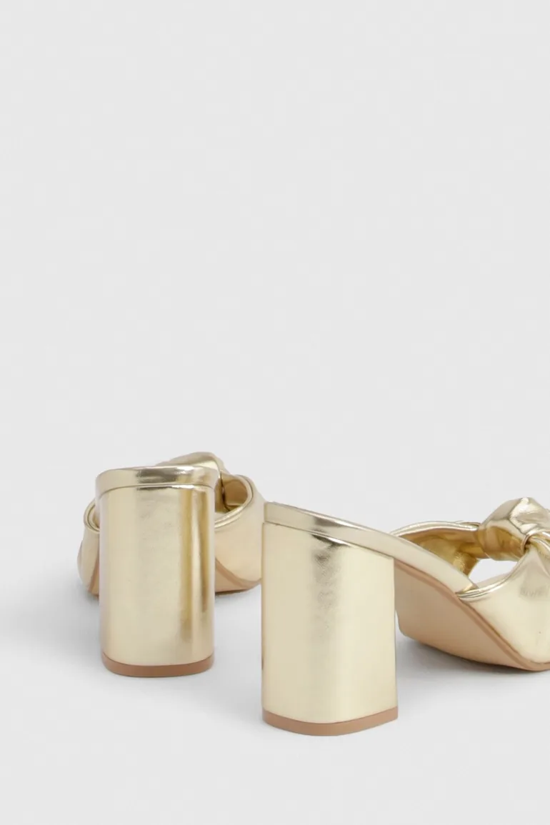 Wide Fit Knot Heeled Mules - gold - 3