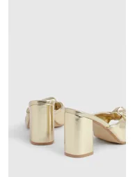 Wide Fit Knot Heeled Mules - gold - 3