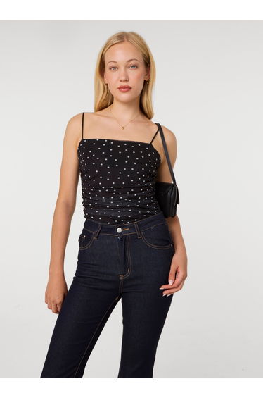 Polka Dot Mesh Ruch Bodysuit