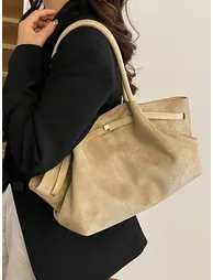 Beige Suede Double Strap Shoulder Bag - 2