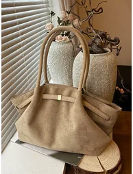 Beige Suede Double Strap Shoulder Bag - 3