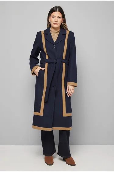 Contrast Detail Belted Coat