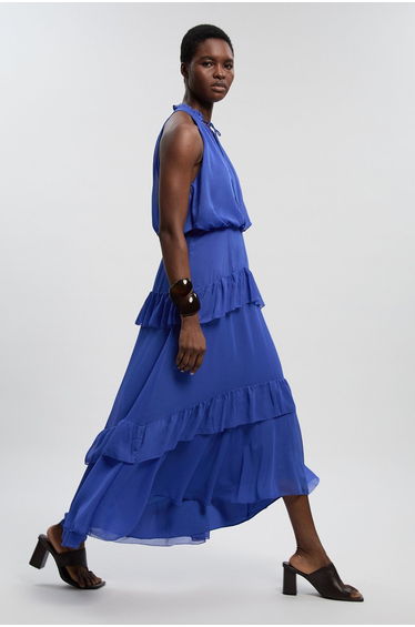 Crinkle Chiffon Halterneck Woven Maxi Dress