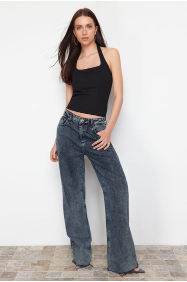 Black Fitted Stretch Knitted Top