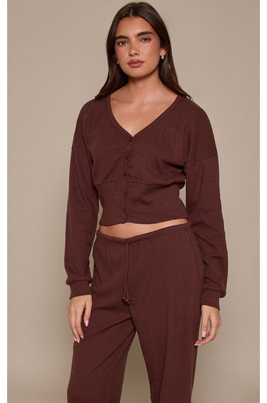 Dark Brown Soft Rib Cinched Waist Cardigan