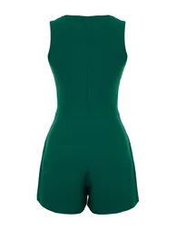 Green Mini Short Skirt Belt Detailed Woven Jumpsuit - 7