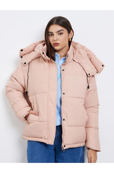 Women Pink Regular Fit Regular Length Padded Jacket