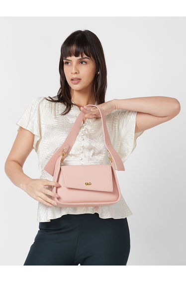 Pink Textured Handbag with Chain Accent