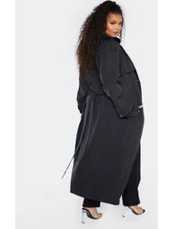 Plus Black Oversized Button Down Trench Coat - 1