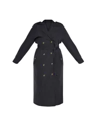 Plus Black Oversized Button Down Trench Coat - 2