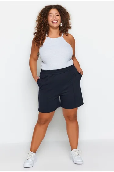Navy Blue Fine Ribbed Knitted Shorts