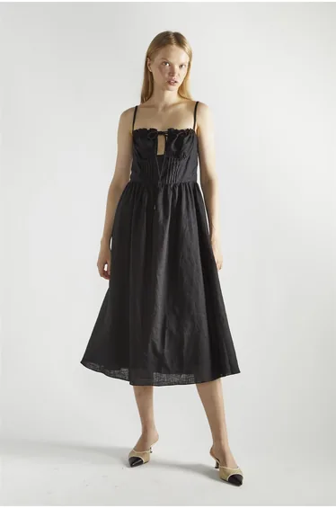 Black Tie-Front Midi-Dresses