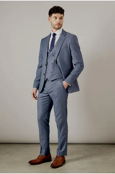 Blue Semi Plain Slim Fit Trousers