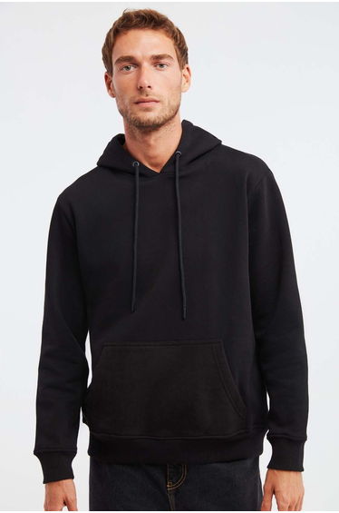 Jorge Men's Soft Hooded Organic Cotton Kangaroo Pocket Regular Black Sweatshirt