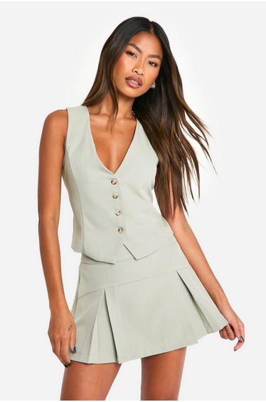 Marl Seam Detail Pleated Micro Mini Skirt