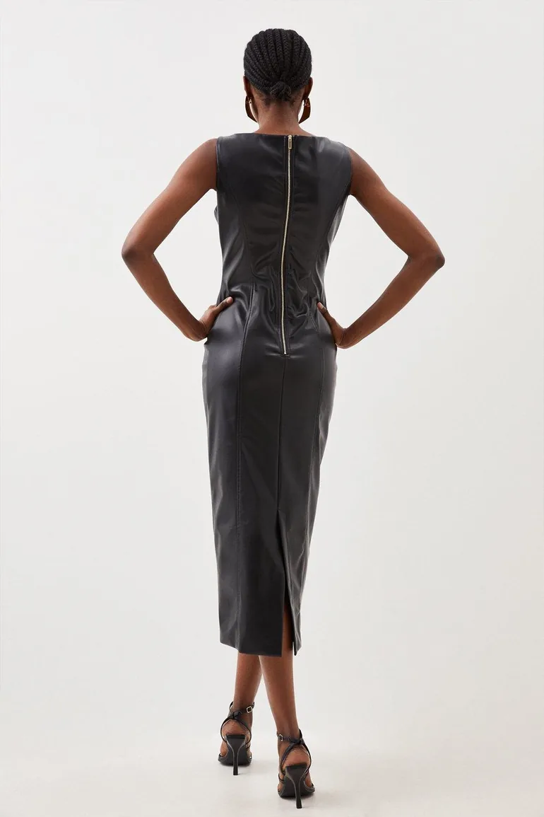 Stretch Lightweight Pu Panelled Midaxi - 2