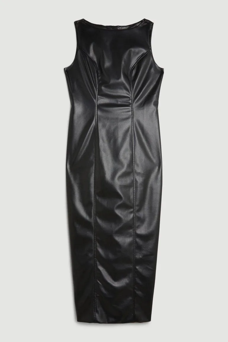 Stretch Lightweight Pu Panelled Midaxi - 3
