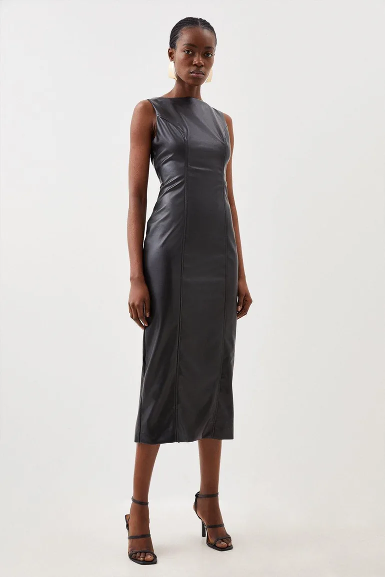 Stretch Lightweight Pu Panelled Midaxi