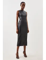 Stretch Lightweight Pu Panelled Midaxi