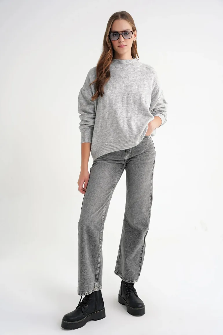 Mixray Ribbed Knitwear Pullover Sweater with Hair Braid Pattern