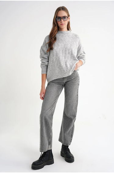 Mixray Ribbed Knitwear Pullover Sweater with Hair Braid Pattern