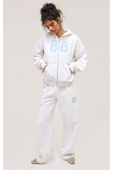 Ash Grey 88 Print Wide Leg Joggers