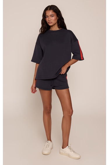 Navy Side Stripe Sweat Tshirt