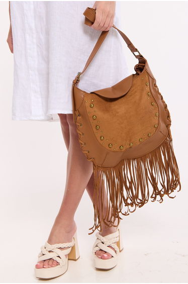 Camel Brown Fringe Crossbody Bag