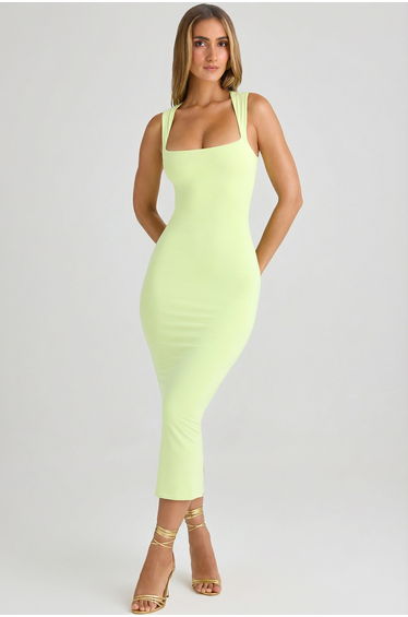 Square Neck Midi Dress in Matcha Green