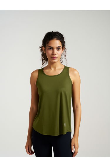 Women Olive Box-Pleated Tank Top