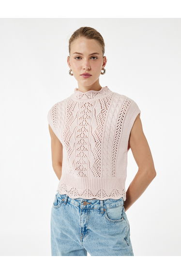 Stand-up Collar Sleeveless Openwork Knit Sweater