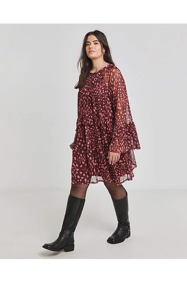 Printed Romantic Mesh Smock Dress