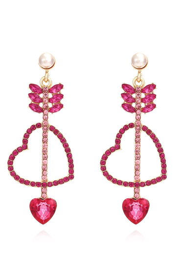Love Arrows Rhinestone Drop Earrings in Magenta