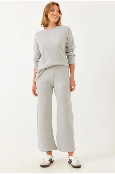 Women's Crew Neck Basic Bottom-Top Set