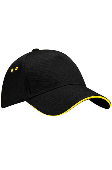 Beechfield Unisex Ultimate 5 Panel Contrast Baseball Cap With Sandwich Peak / Headwear - Black/Yellow