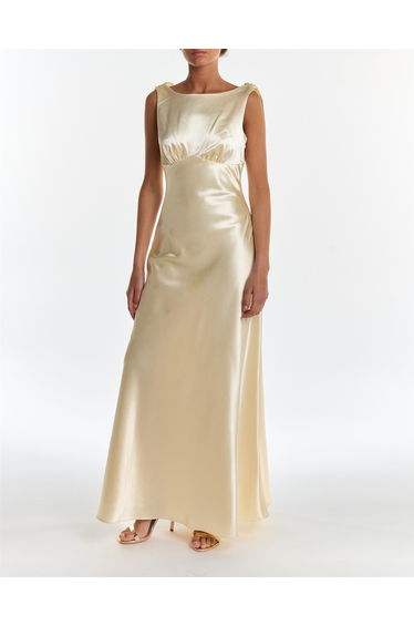 Natalie Butter Yellow Cowl-Back Maxi Dress